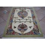 Zar-o-Nim Qom Carpet Handmade Flower and Bird Design