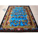 Zar-o-nim Qom Carpet Handmade Forty parrots Design All Silk