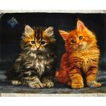 Tableau Carpet Handwoven Tabriz Two touching cats Design