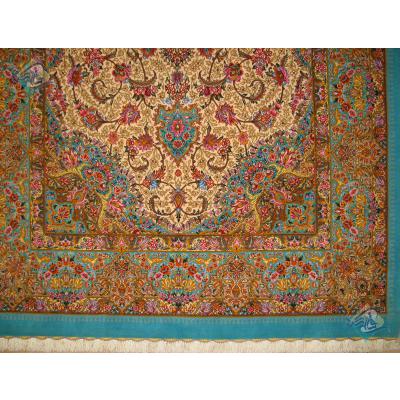 قالیچه دستباف قم پشم ریز چله و گل ابریشم 