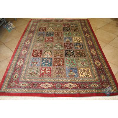 Rug Qom Carpet Handmade Brick Rozgard Design all Silk