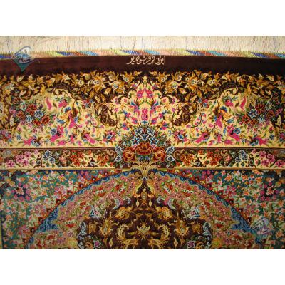 قالیچه دستباف تمام ابریشم قم نقشه جدید تولیدی امیر شیرازی