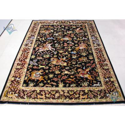 Rug Qom Carpet Handmade Hunting ground Design All Silk