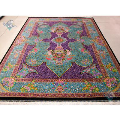 Rug Qom Carpet Handmade Flower pot Design all Silk