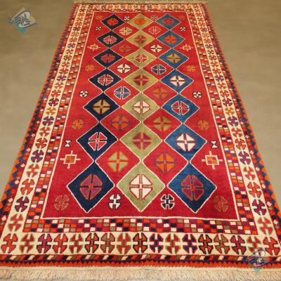 قالیچه دستباف قشقایی شیرازی تمام پشم رنگ گیاهی طرح لوزی هندسی