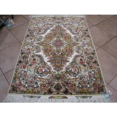 Zar-o-nim Tabriz Carpet Handmade Khatibi  Design Silk & Softwool