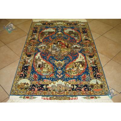 Pair Zar-o-nim Tabriz Handwoven Carpet Mirzai Design