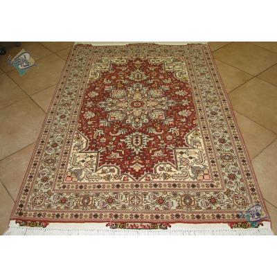 Pair Zar-o-nim Tabriz Handwoven Carpet Heris Design