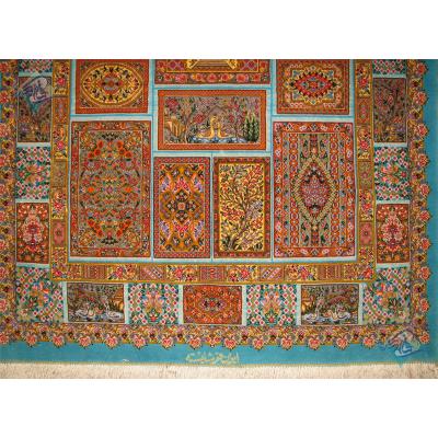 Zar-o-nim Qom Handwoven Rug in the carpet Design Silk & Wool 