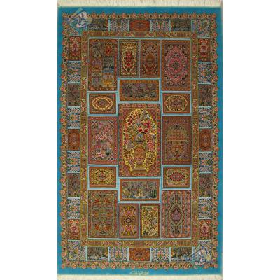 Zar-o-nim Qom Handwoven Rug in the carpet Design Silk & Wool 