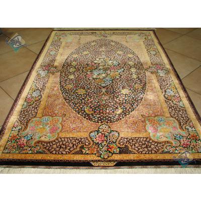 Zar-o-Nim Qom Carpet Handmade Flower Tray Design