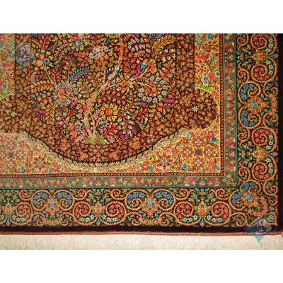 Zar-o-Nim Qom Carpet Handmade Life Tree Design