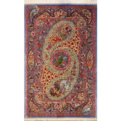 Zaronim Qom Carpet Handmade Boteh Design All Silk