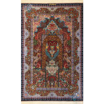 Zaronim Qom Carpet Handmade Negarestan Design All Silk