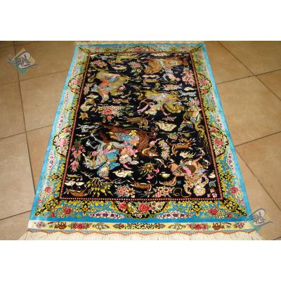 Zar-o-charak Carpet Handwoven Qom Hunting Ground Design