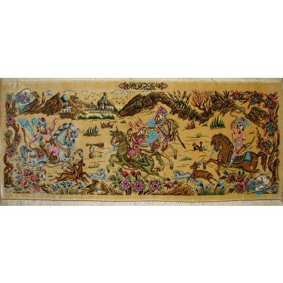 Tableau Carpet Handwoven Qom Hunting Ground Design