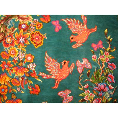 Mat  Qom Complete Silk Flower and Bird Design