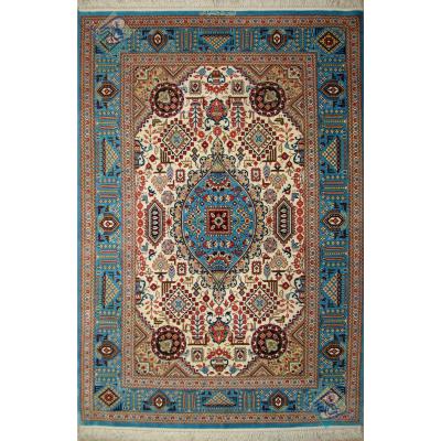 Zar-o-charak Carpet Handwoven Qom Geometric Design