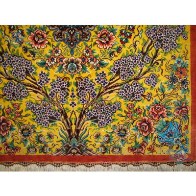 Mat Qom Carpet Handmade Flower pot Design All Silk