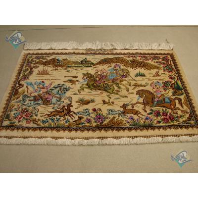 Mat Qom Carpet Handmade Hunting ground Design All Silk