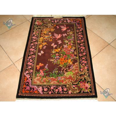 Mat Qom Carpet Handmade Flower and Bird Design All Silk