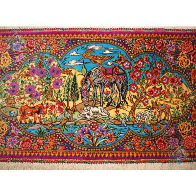 Tableau Carpet Handwoven Qom Flower and Bird Design all Silk