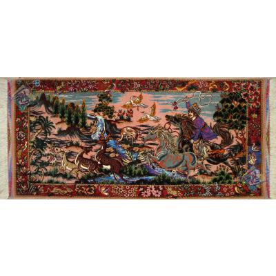 Tableau Carpet Handwoven Qom Hunting ground Design all Silk