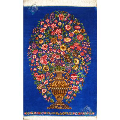 تابلویی فرش دستباف تمام ابریشم قم گلدانی بزرگ تولیدی احمدی