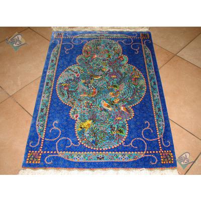 Mat Qom Carpet Handmade flower and bird Design All Silk