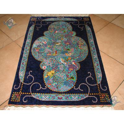 Mat Qom Carpet Handmade flower and bird Design All Silk