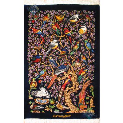 Tableau Carpet Handwoven Qom Flower and Bird Design all Silk