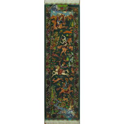 Tableau Carpet Handwoven Qom Hunting Design all Silk