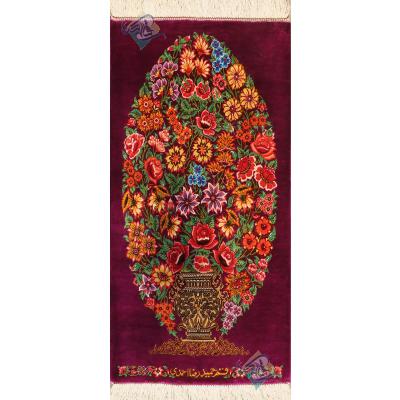 تابلویی فرش دستباف تمام ابریشم قم گلدان ستونی تولیدی احمدی