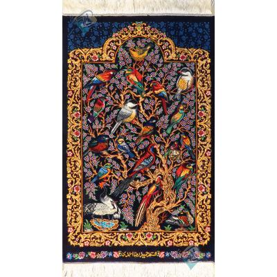 Tableau Carpet Handwoven Qom Tree and nightingale Design all Silk
