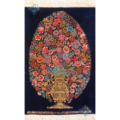 تابلویی فرش دستباف تمام ابریشم قم طرح گلدانی بزرگ تولیدی احمدی