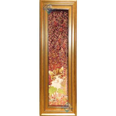 Tableau Carpet Handwoven Qom Cat and forest Design