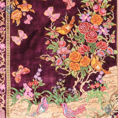 Tableau Carpet Handwoven Qom Flower and Bird Design