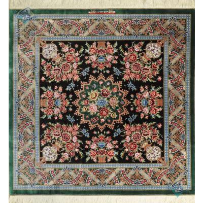 Square Carpet Handwoven Qom Flower Basket Design