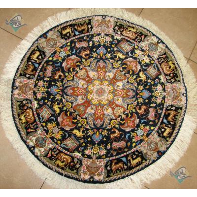 دایره قطر یک متر فرش دستباف تبریز طرح نامی چله و گل ابریشم