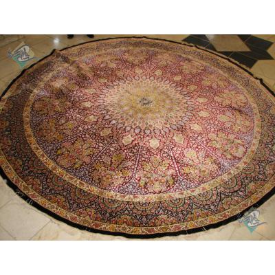 Circle Qom Handwoven Carpet Bergamot Design All Silk