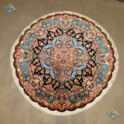 فرش دستباف دایره قطر یک و نیم متر چله و گل ابریشم طرح جدید سالاری