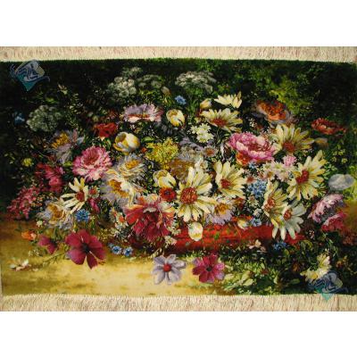 Tableau Carpet Handwoven Tabriz Flowers Tray Design