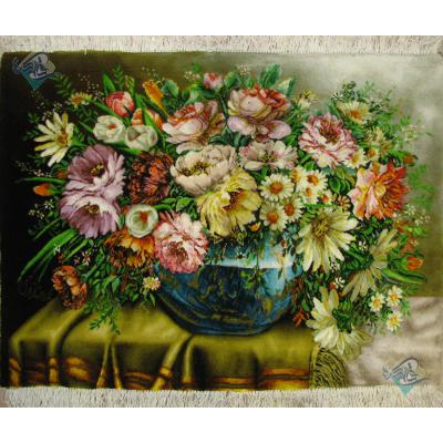 Tabriz Tableau Carpet  Handwoven Flower Basket Design