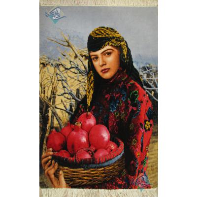 Tableau Carpet Handwoven Tabriz Pomegranate Sale Girl Design