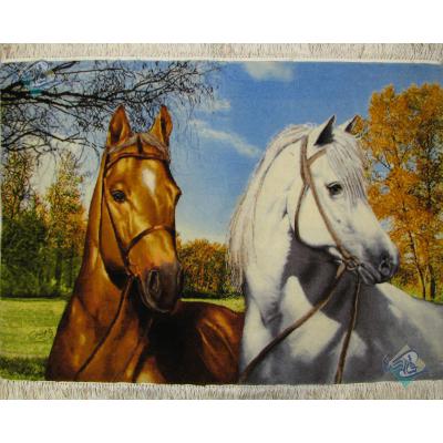 Tableau Carpet Handwoven Tabriz Two Horses Design