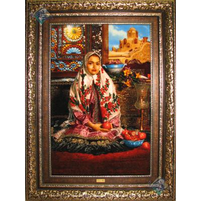 Tableau Carpet Handwoven Tabriz Iranian girl Design