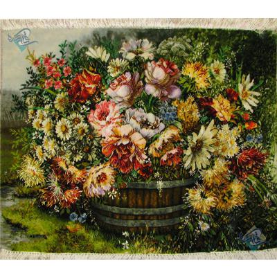 Tableau Carpet Handwoven Tabriz Flower Bucket Design