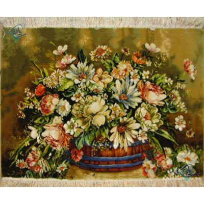 Tableau Carpet Handwoven Tabriz Swallow Flower Basket Design