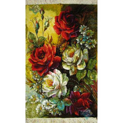 Tableau Carpet Handwoven Tabriz Flower Rose Design