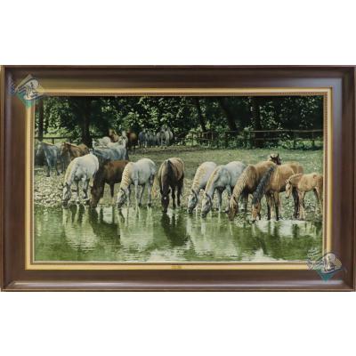 Tableau Carpet Handwoven Tabriz Herd of horses and river Design
